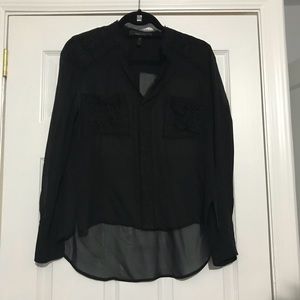 BCBGMaxAzria Sheer Black High Low Blouse W/ Lace